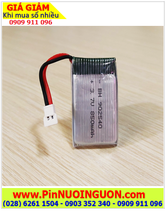 Lipo 902540, Pin sạc 3.7v Li-Polymer 902540 (với 850mAh, 9mmX25mmX40mm) /Đã gắn mạch sạc